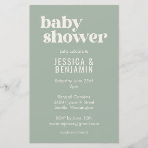 Papier Budget Moderne Cute Sage Vert Baby shower Invitati