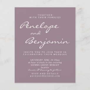 Papier Budget Moderne Dusty Purple Script Mariage Invite