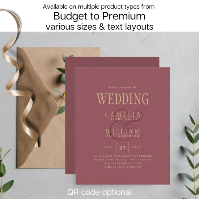 Papier BUDGET Moderne Dusty Rose rose or Mariage (Créateur téléchargé)