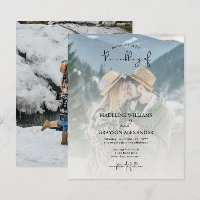 Papier BUDGET Moderne Élégant Script Deux Mariage photo (Devant / Derrière)