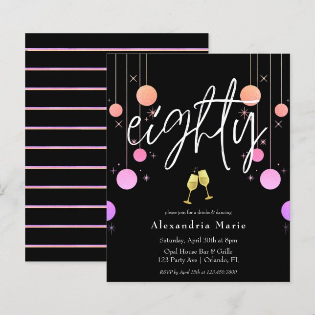 Papier Budget Moderne Étincelle 80e fête d'anniversaire (Devant / Derrière)