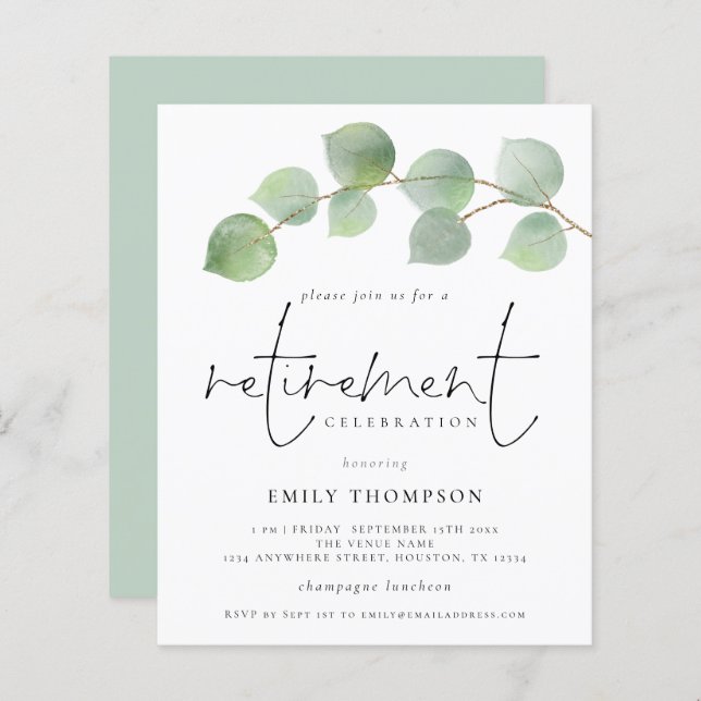 Papier Budget Moderne Eucalyptus Retraite Invitation (Devant / Derrière)