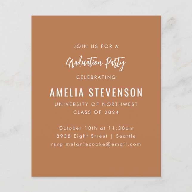 Papier Budget Moderne Graduation Party Terracotta Invitat (Devant)
