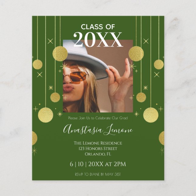 Papier Budget Moderne Green & Gold Graduation Invitation (Devant)
