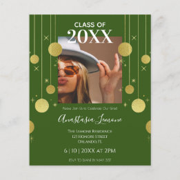 Papier Budget Moderne Green & Gold Graduation Invitation