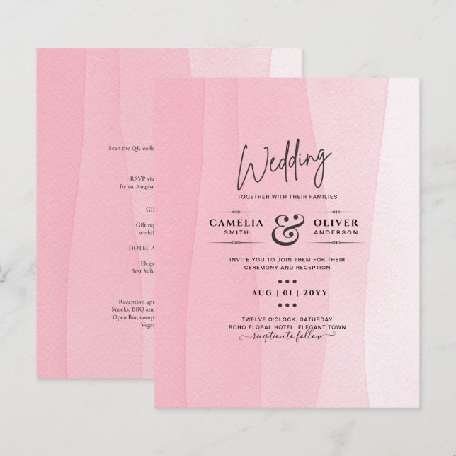 Papier BUDGET Moderne Iced rose Ombre Mariage Invite (Devant / Derrière)