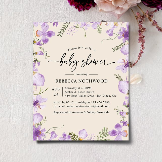 Papier Budget Moderne Lavender Baby shower Invitation (Créateur téléchargé)