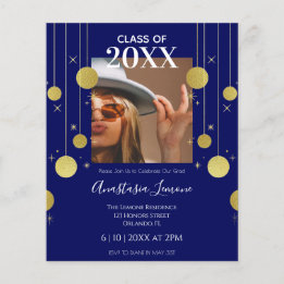 Papier Budget Moderne Marine & Gold Graduation Invitation