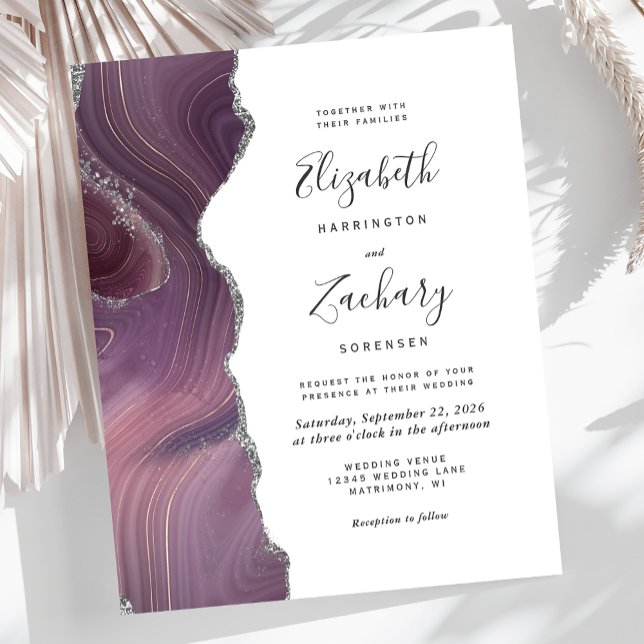 Papier Budget Moderne Mauve Argent Agate Mariage Invitati (Créateur téléchargé)