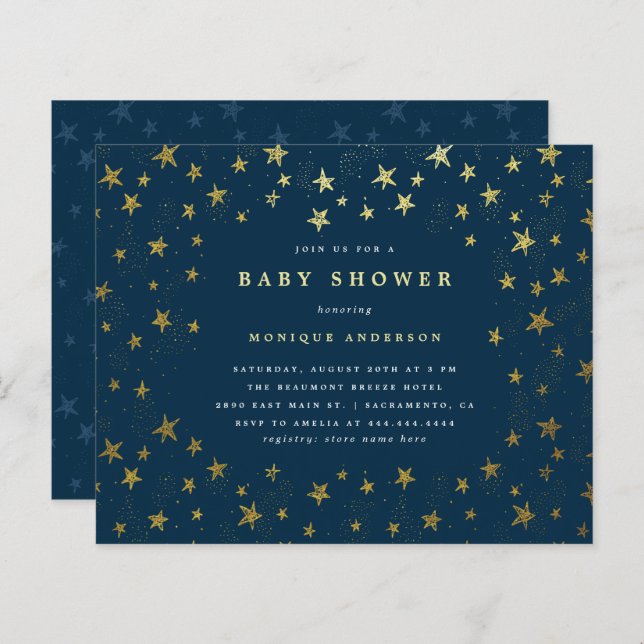 Papier Budget moderne Midnight Blue Gold Stars Baby showe (Devant / Derrière)