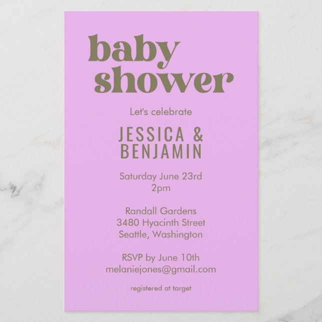 Papier Budget moderne mignon violet vert Baby shower Invi (Devant)