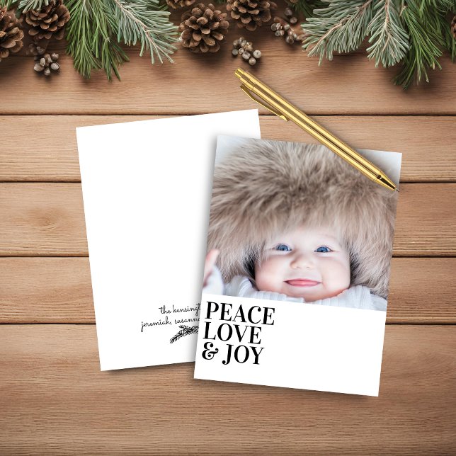 Papier Budget Moderne Minimal Paix Amour Joie Vacances Ph (Budget Modern Minimal Peace Love Joy Holiday Photo Card)