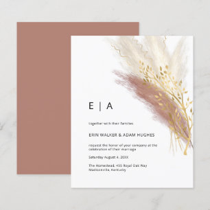 Papier Budget Moderne Monogramme Boho rose or Pampas Gris