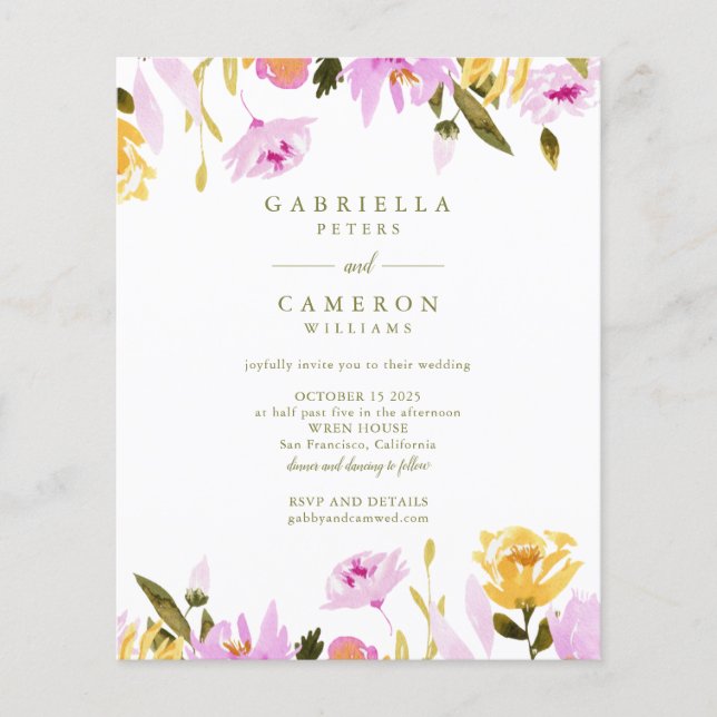 Papier Budget Moderne Olive Rose Aquarelle Mariage Floral (Devant)