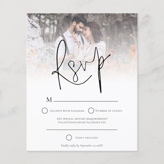 Papier Budget Moderne Photo Overlay Mariage RSVP (Devant)