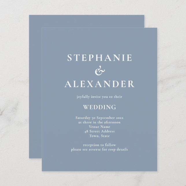 Papier Budget Moderne QR Code Dusty Blue Wedding Invitati (Devant / Derrière)