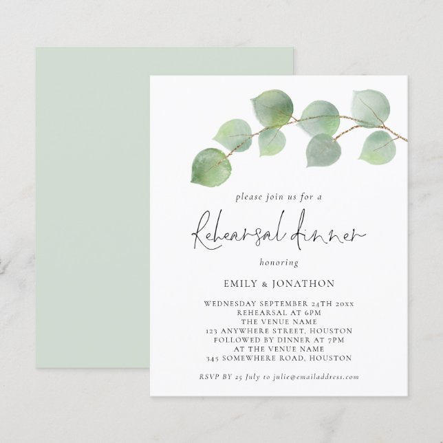 Papier Budget Moderne Répétition Eucalyptus Dîner Invitat (Devant / Derrière)