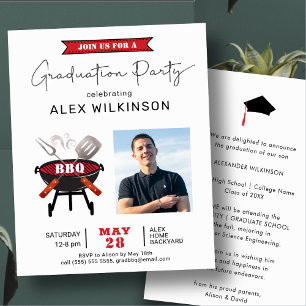 Papier BUDGET Moderne Rouge Script photo GRAD BBQ Invitat