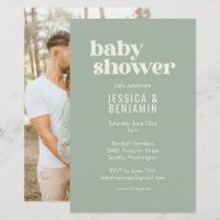 Budget Moderne Sage Vert Baby shower Photo Invitat