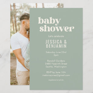 Papier Budget Moderne Sage Vert Baby shower Photo Invitat
