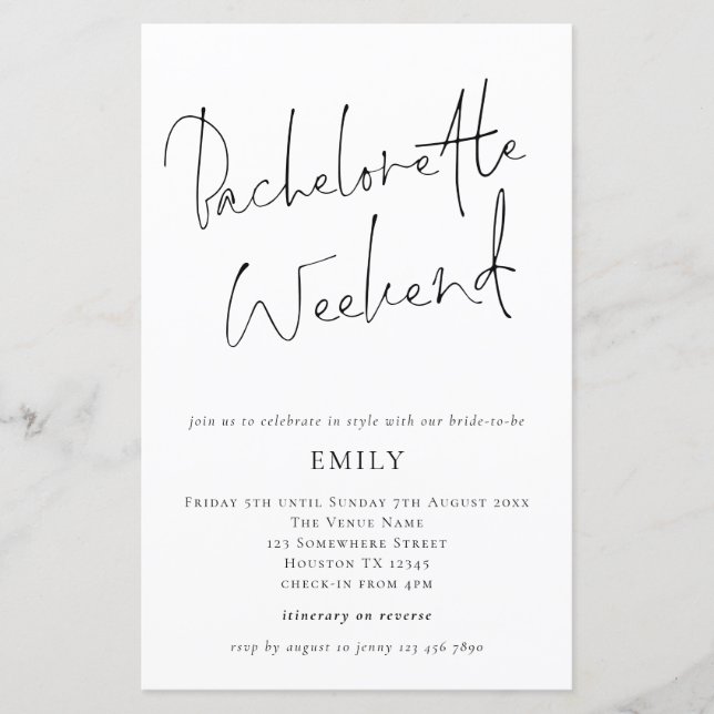 Papier Budget Moderne Script Bachelorette Invitation de f (Devant)