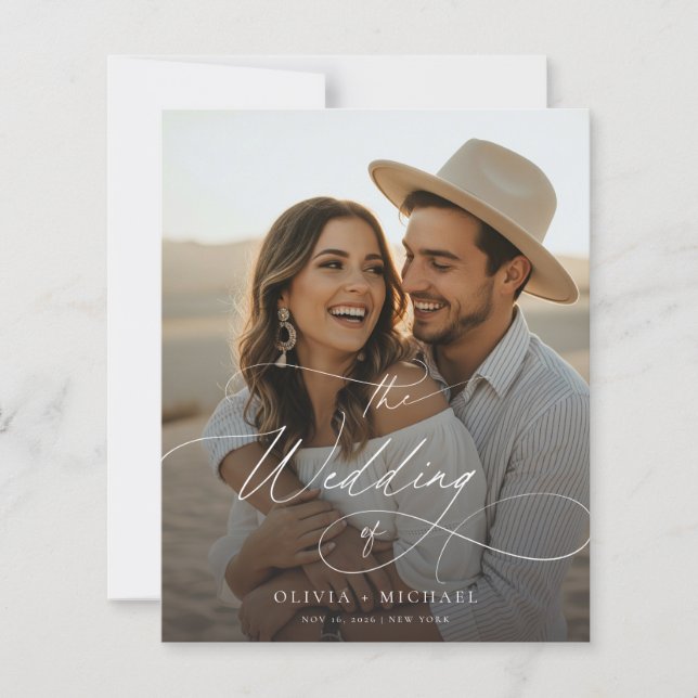 Papier Budget Moderne Script Boho Photo Wedding Invite (Devant)