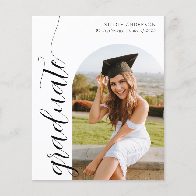 Papier Budget Moderne Script Graduate Photo Faire-part (Devant)