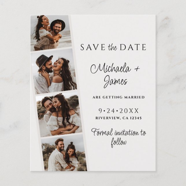 Papier Budget Moderne Script Mariage Enregistrer La Date (Devant)