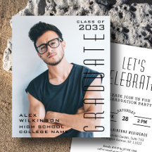 BUDGET Moderne Script noir Photo GRAD Invitation
