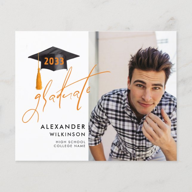 Papier BUDGET Moderne Script Simple Photo GRAD Invitation (Devant)