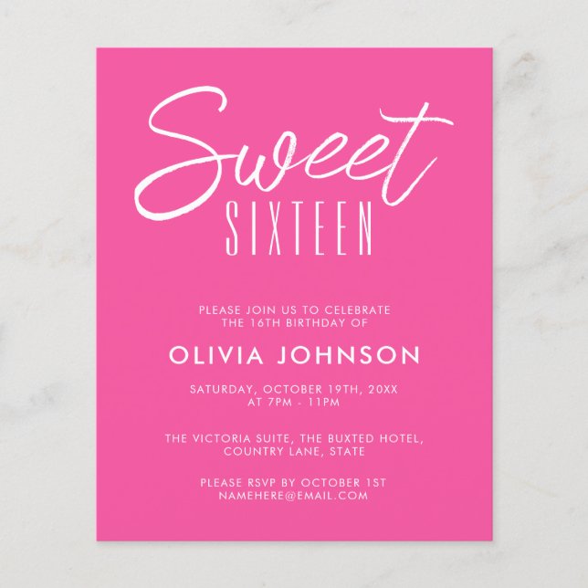 Papier BUDGET Moderne Sweet sixteen rose chaud 16e annive (Devant)