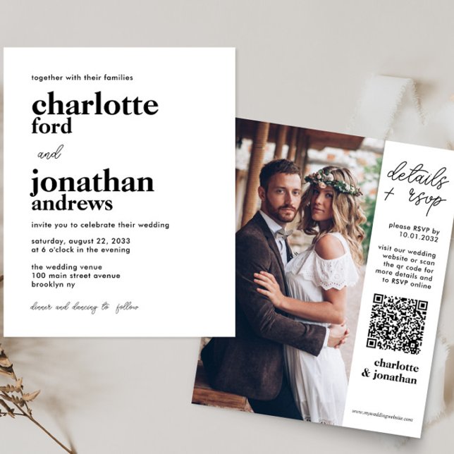 Papier Budget Moderne Typographie QR Code Mariage photo (Créateur téléchargé)