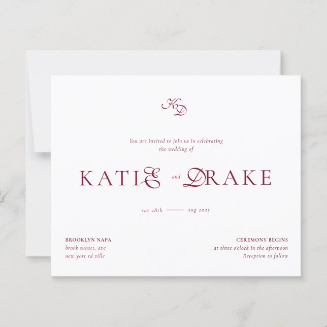 Papier BUDGET Monogram Deep Burgundy Script Wedding (Devant)