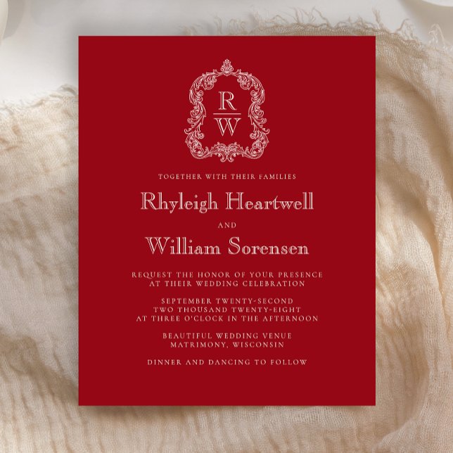 Papier Budget Monogramme Crest Cranberry Red Wedding Invi (Créateur téléchargé)