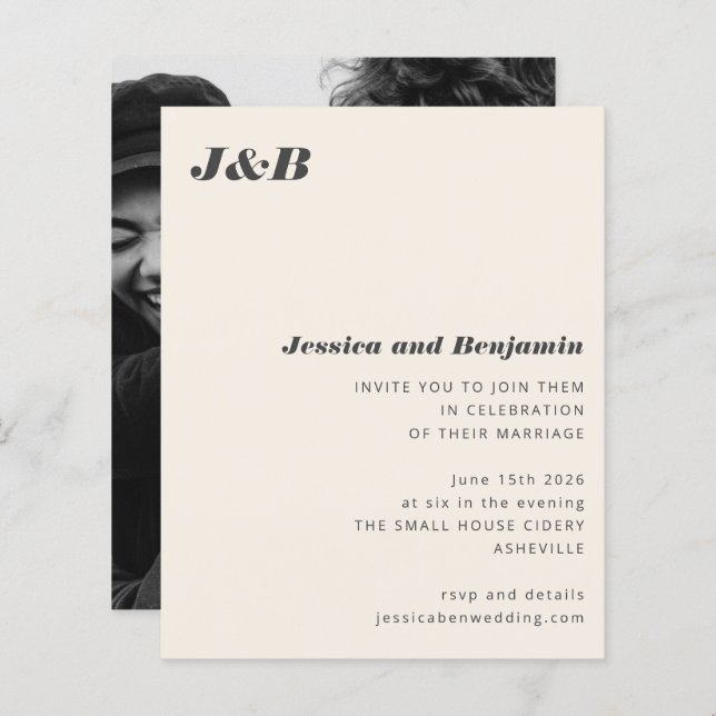 Papier Budget Monogramme Faire-part de mariage photo ivoi (Devant / Derrière)