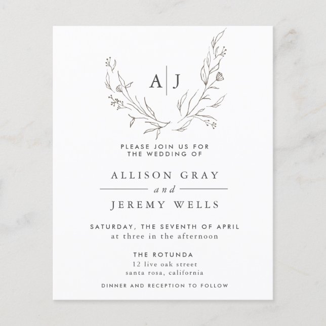 Papier Budget Monogramme Flore Faire-part de mariage circ (Devant)