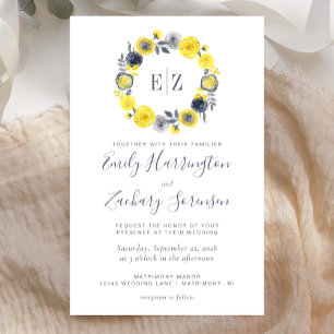 Papier Budget Monogramme Gris Jaune Mariage Floral Invita