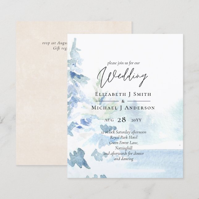 Papier BUDGET Montagnes neigeuses Hiver Lac Trees (Devant / Derrière)