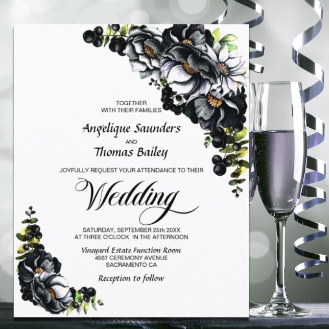 Papier Budget Moody Black Floral Mariage blanc (Créateur téléchargé)