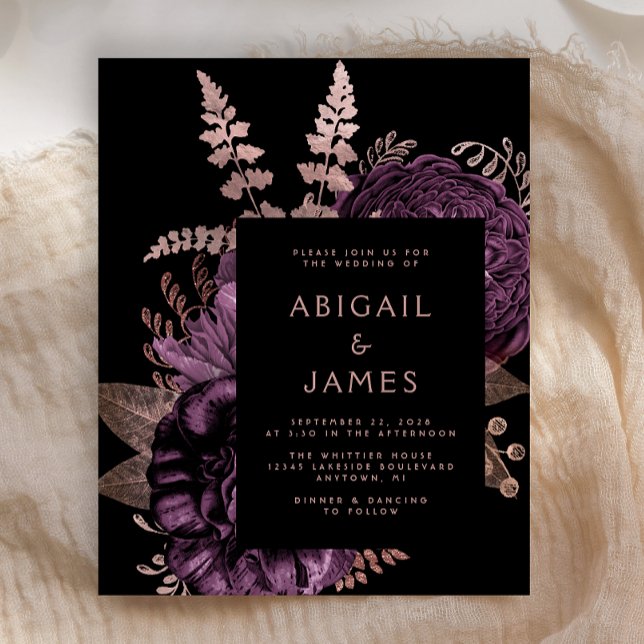 Papier Budget Moody Dark Floral Purple Rose Mariage or (Créateur téléchargé)