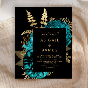 Papier Budget Moody Dark Floral Turquoise Gold Mariage