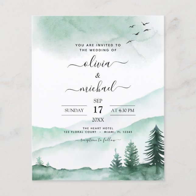 Papier Budget Mountain Rustic Watercolor Mariage (Devant)