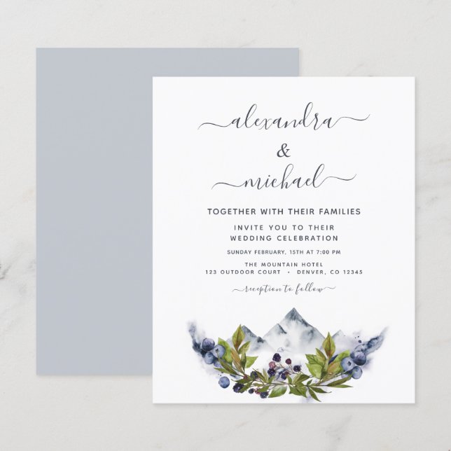 Papier Budget Mountain Rustic Watercolor Mariage (Devant / Derrière)