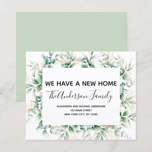 Papier Budget Moving Announcement Eucalyptus Greenery (Devant / Derrière)