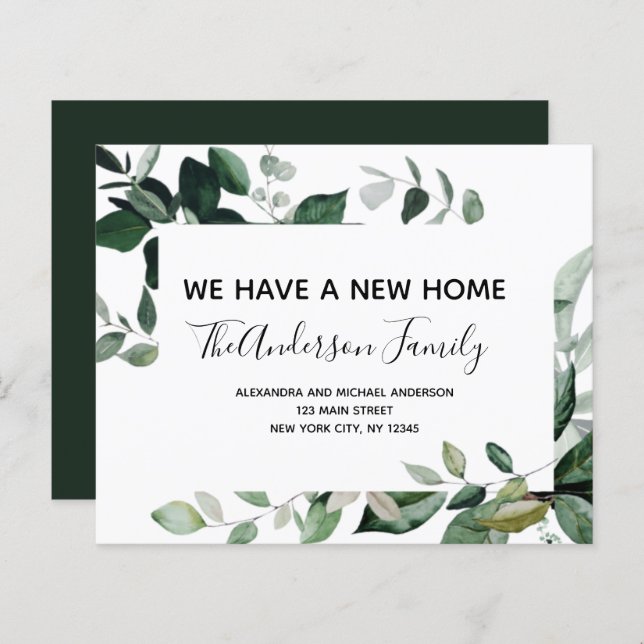 Papier Budget Moving Announcement Eucalyptus Greenery (Devant / Derrière)