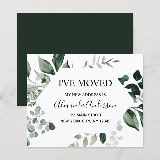 Papier Budget Moving Announcement Eucalyptus Greenery (Devant / Derrière)