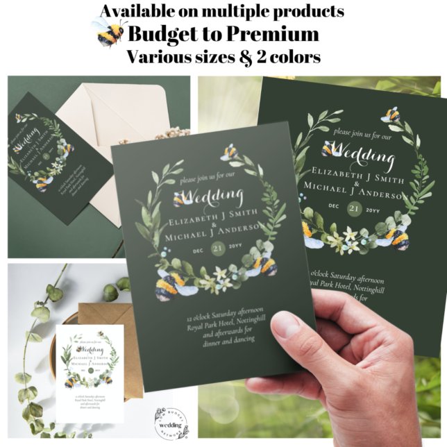 Papier BUDGET Nature Aime Abeilles Verdure Mariage Invite (Créateur téléchargé)