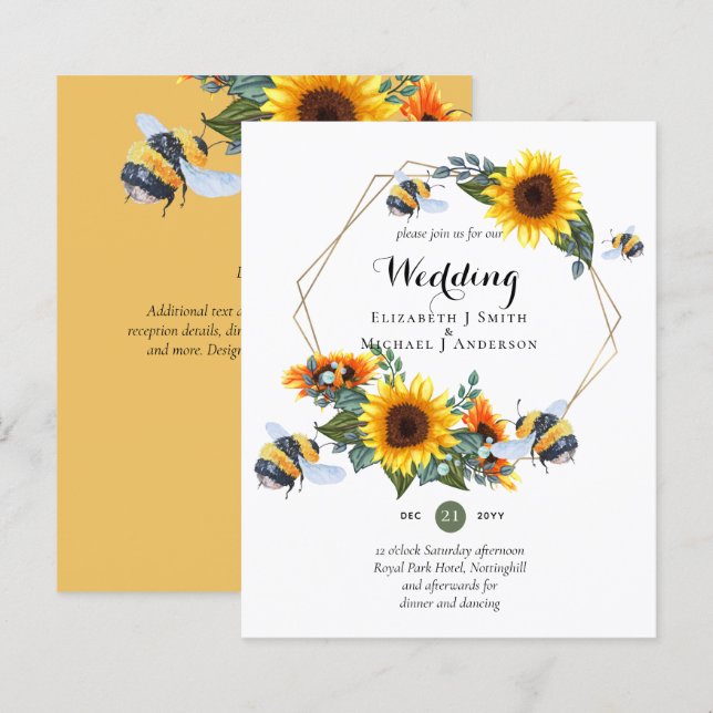 Papier BUDGET Nature Bohème Abeilles Tournesols Mariage I (Devant / Derrière)