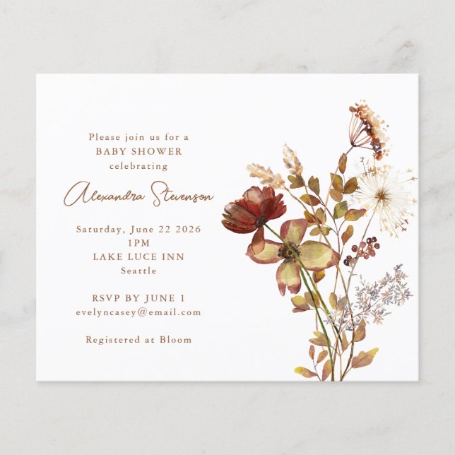 Papier Budget Nature Flowers Baby shower Invitation (Devant)
