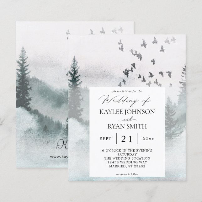 Papier Budget Nature Forêt & Oiseaux 2 Mariage (Devant / Derrière)